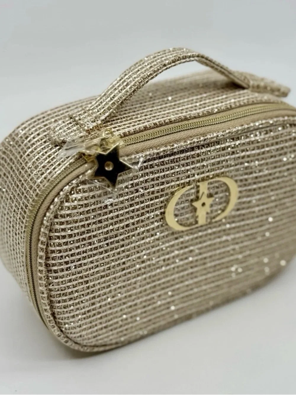New in Box Dior GWP Gold Metallic Woven Top-Handle Cosmetic Bag Holiday 2025